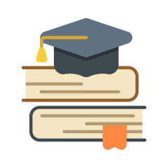 Stack of textbooks with cap